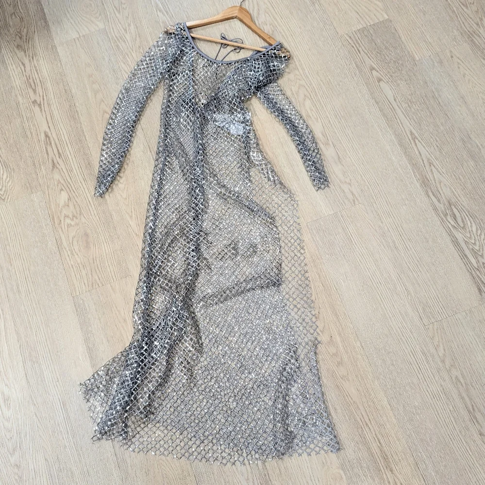 For Love & Lemons Iridescent Silver Mesh Backless Cover-Up - Picture 3 of 10